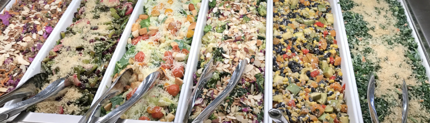 Flex Bar at the De Neve Dining hall options including charred cruciferous salad with cotija cheese and almonds.