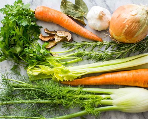 veggies on a table